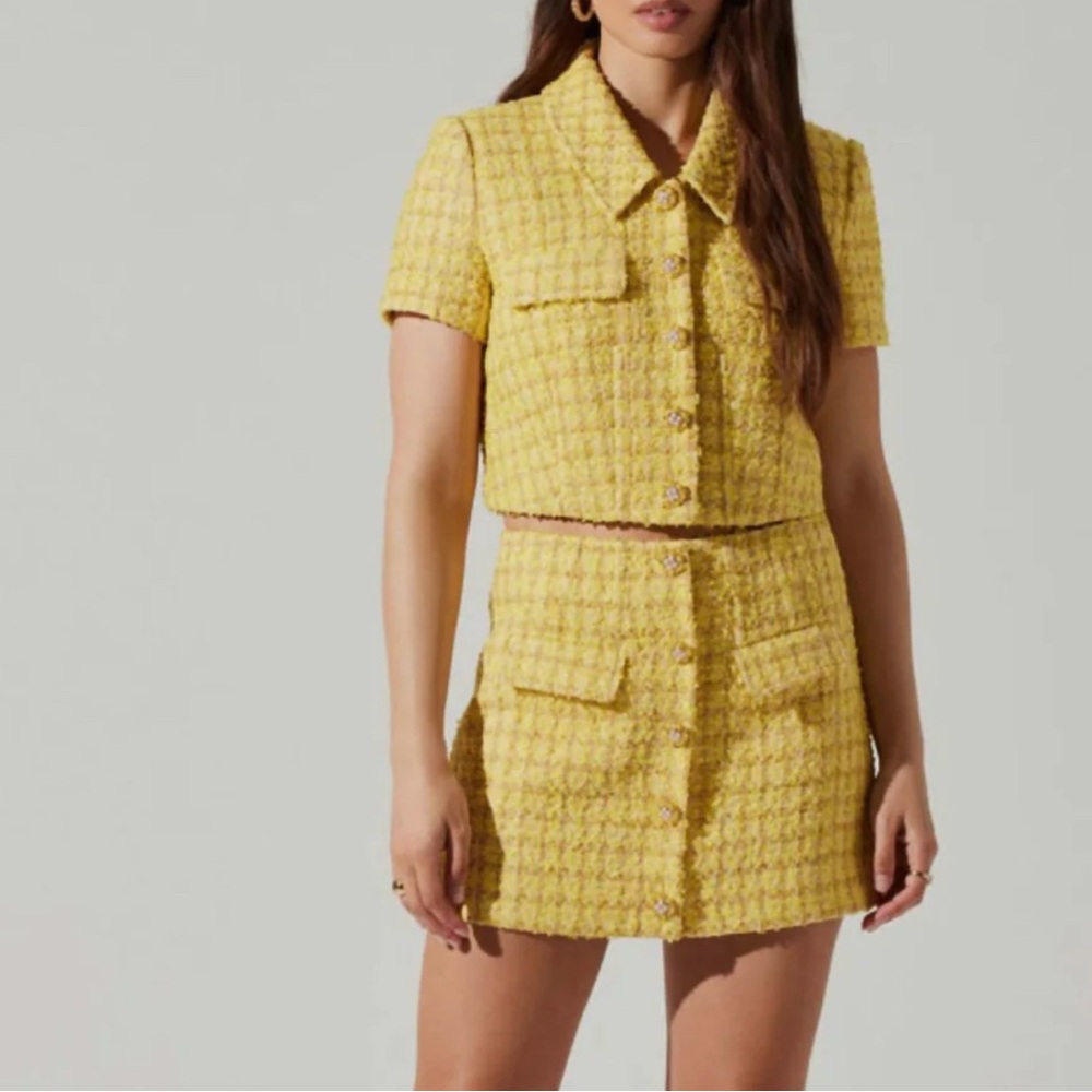 Astr The Label Mavey Yellow Tweed Skirt